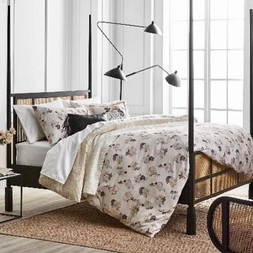 Christine Dovey Queen Vintage Floral Duvet Cover Set Off White Cotton Pastel